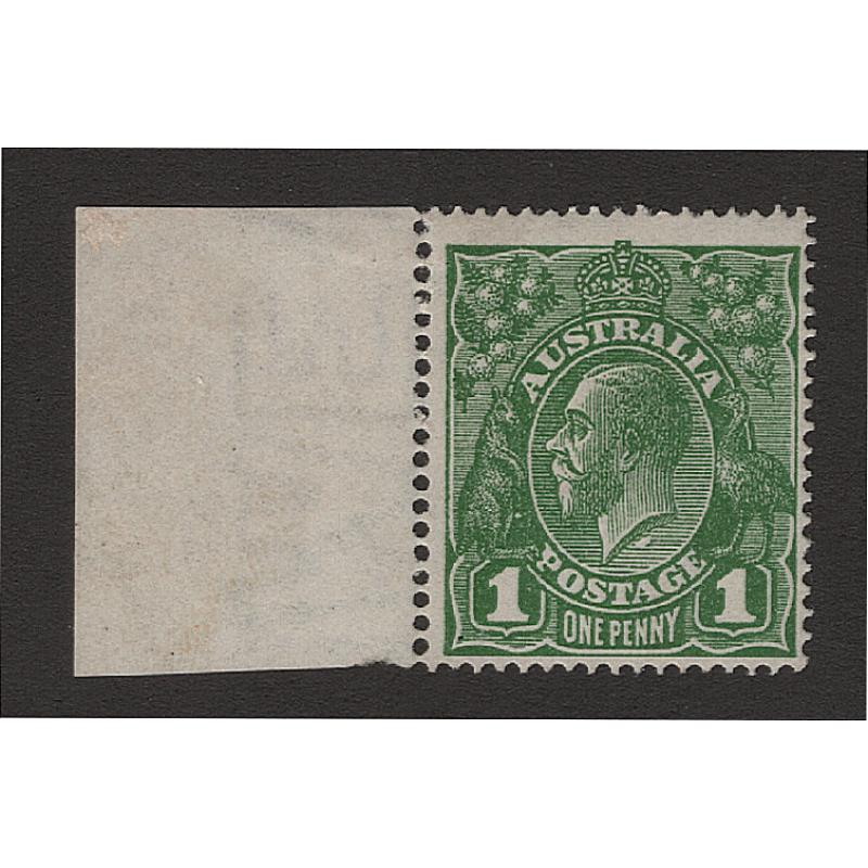 (GN15031) AUSTRALIA · 1924: mint 1d green KGV (S Wmk ) with NECK FLAW variety BW 77(4)h · some perf separation o/wise in excellent condition · c.v. AU$60 (2 images)