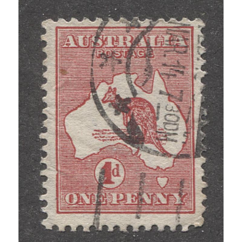 (HY1101) AUSTRALIA · 1914: commercially used Die II 1d Roo · the 'substituted cliche' variety ACSC 3(E)db · a couple of creases on the left side but still a very collectable example · c.v. $150 (2 images)