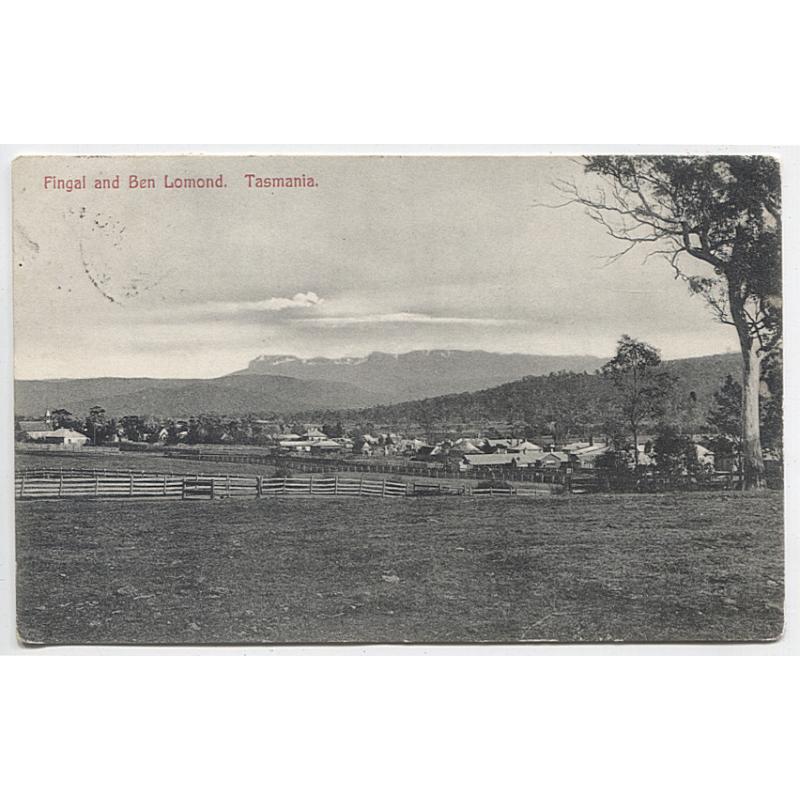 (JB10065) TASMANIA · 1907: card by Spurling & Son w/view of FINGAL AND BEN LOMOND · postally used with 1d Pictorial franking · excellent condition