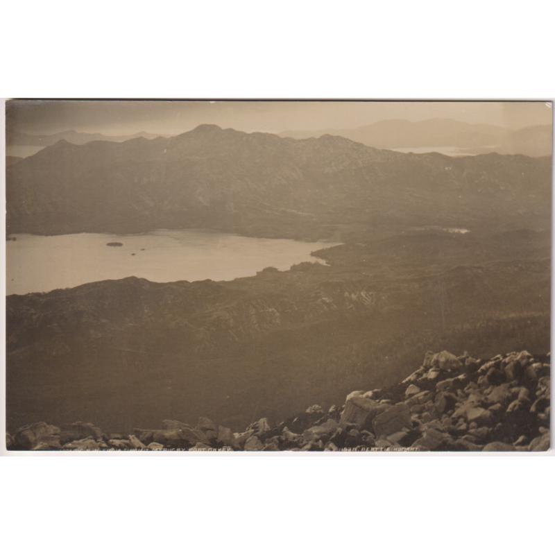 (JB1061) TASMANIA · c.1920: unused real photo card by Beattie w/view LOOKING N.W. FROM SUMMIT OF MT RUGBY PORT DAVEY · appears to have been reduced on at least two sides · excellent condition · see full description · $5 STARTER!!