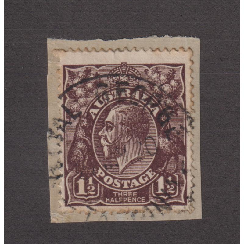 (JB1077) TASMANIA ·  1920: an obvious impression of the ROYAL GEORGE Type 2b cds on a small piece · postmark is rated 4R
