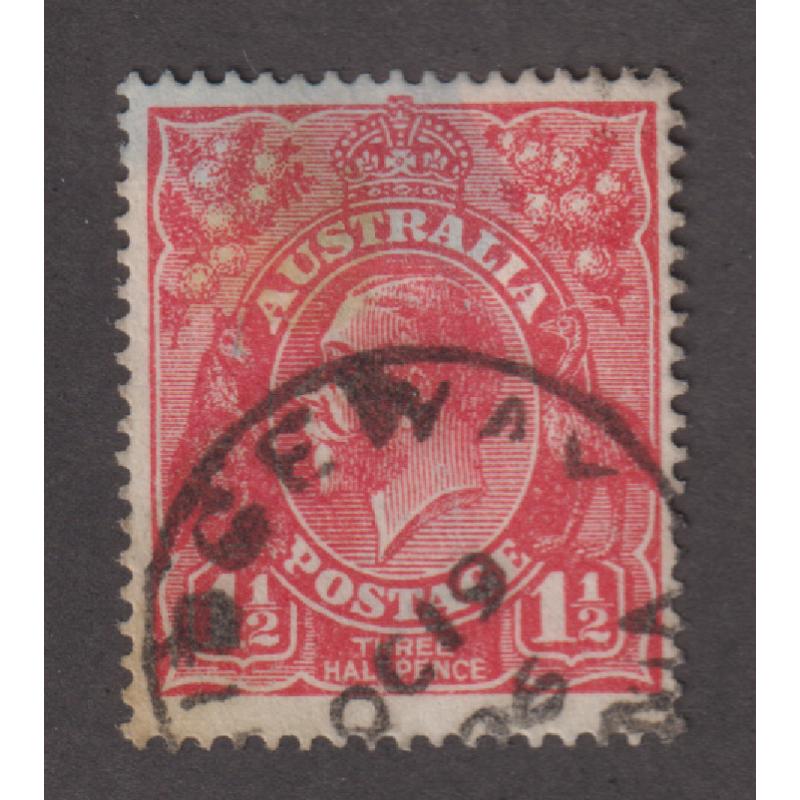 (JB1232) TASMANIA · 1926: a very collectable strike of the RIDGEWAY Type 1b(x) cds on a 1½d red KGV defin · I don't normally make single listings of postmarks with the first letter(s) missing but this one is rated 5R