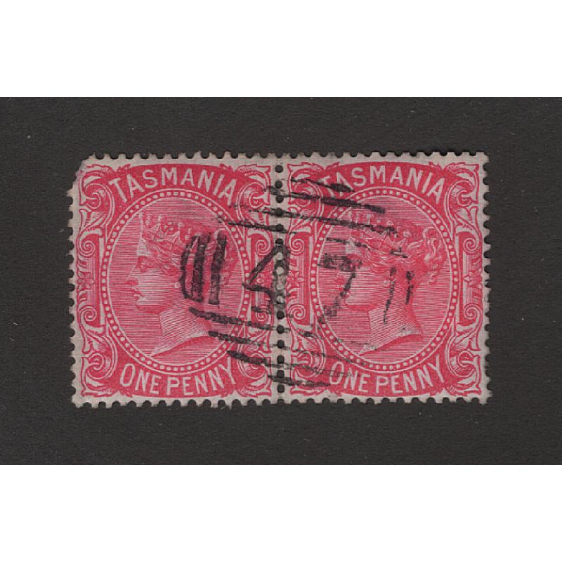 (JB15065) TASMANIA · a clear impression of BN47 used at JERUSALEM LOWER then WOODLANDS on a pair of 1d QV S/face · postmark is rated RRR