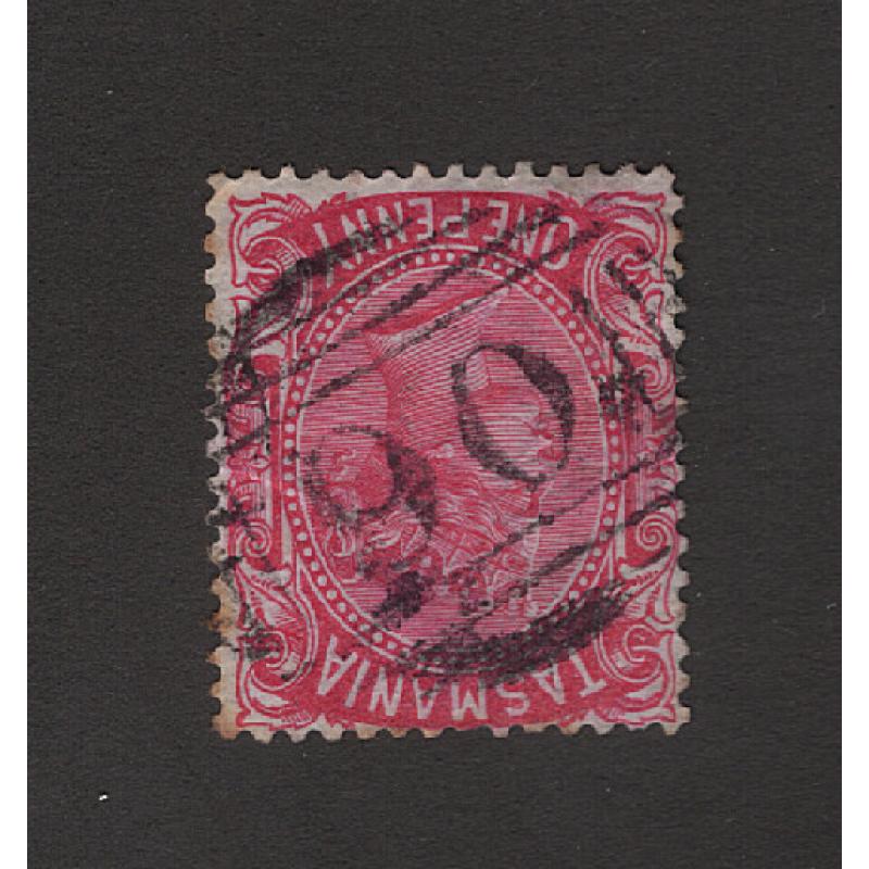 (JB15066) TASMANIA · a clear i central strike of BN90 used at TINDERBOX BAY then PEARSONS POINT on a 1d QV S/face · postmark is rated RRR