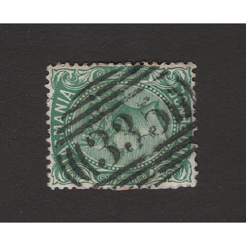 (JB15071 TASMANIA · a central strike of BN335 used at OYSTER COVER on a 2d QV S/face · postmark is rated RRR