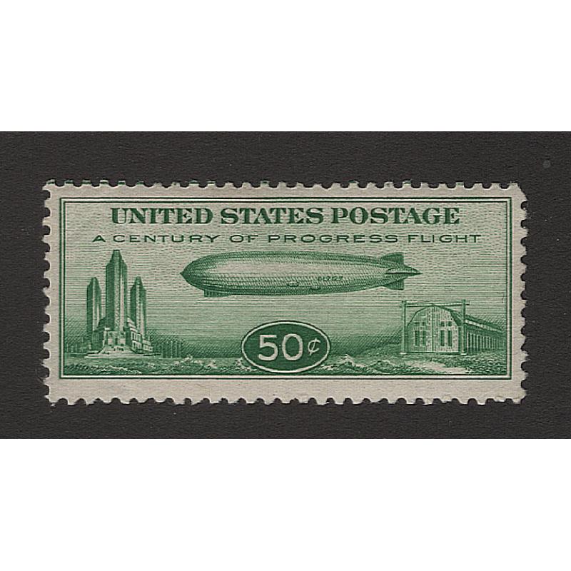 (JB15074) UNITED STATES · 1933: mint 50c green Zeppelin Scott # C18 · tiny gum disturbance with some light bends from from gum shrinkage · "presents well" · c.v. US$90 (2 images)