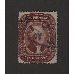(JB15082) UNITED STATES · 1857: nicely used Type 1 5c red-brown Jefferson Scott #28 · APS certificate (2006) states "perfs added along top margin" · c.v. US $1100 (3 images)