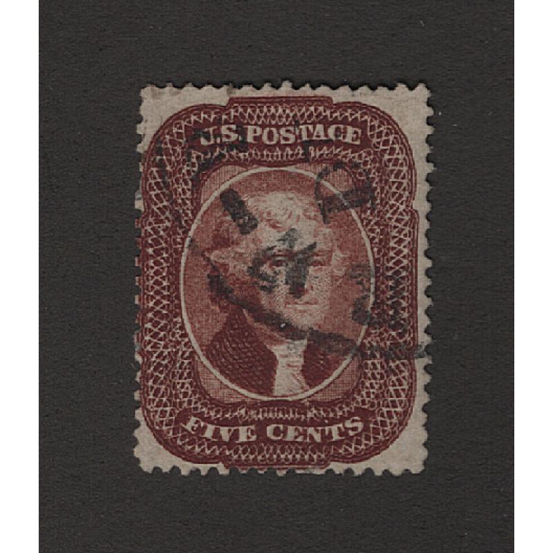 (JB15082) UNITED STATES · 1857: nicely used Type 1 5c red-brown Jefferson Scott #28 · APS certificate (2006) states "perfs added along top margin" · c.v. US $1100 (3 images)