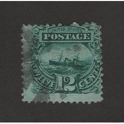 (JB15090) UNITED STATES · 1869: VGU 12c gren SS "Adriatic" with G Grill Scott #117 · o/c to R with a trace of a light corner bend but still a collectable example · c.v. US$130 (2 images)