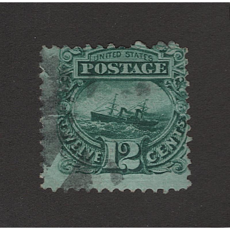 (JB15090) UNITED STATES · 1869: VGU 12c gren SS "Adriatic" with G Grill Scott #117 · o/c to R with a trace of a light corner bend but still a collectable example · c.v. US$130 (2 images)