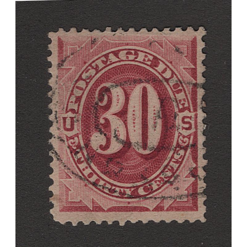 (JB15100) UNITED STATES · 1891: very lightly used 30c bright claret Postage Due Scott #J27 · small shallow thin o/wise in fine condition · c.v. US$225 (2 images)