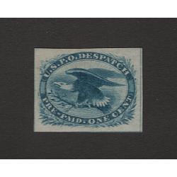 (JB15103) UNITED STATES · 1851: mint 1c blue General Issue Carrier stamp Scott #LO1 · most of original gum present in excellent condition · attractive example · c.v. US$50 (2 images)