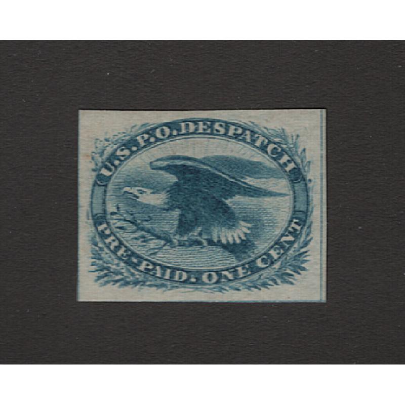 (JB15103) UNITED STATES · 1851: mint 1c blue General Issue Carrier stamp Scott #LO1 · most of original gum present in excellent condition · attractive example · c.v. US$50 (2 images)