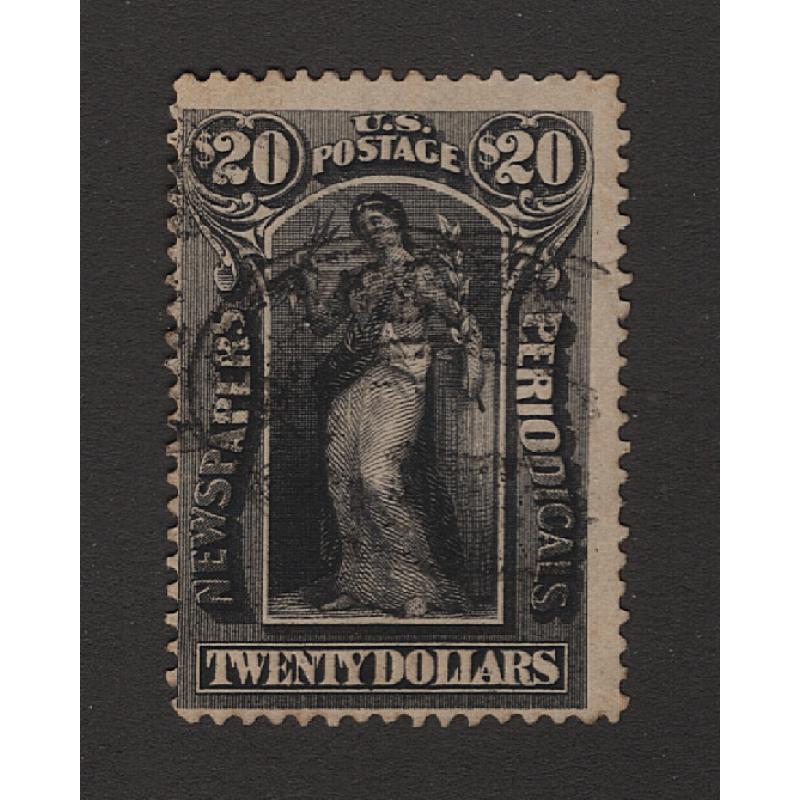 (JB15104) UNITED STATES · 1896: lightly used $20 slate Newspapers & Periodicals stamp Scott #PR123 in excellent condition · c.v. US$180 (2 images)