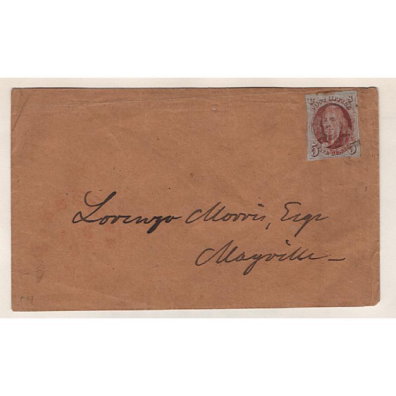 (JB15106) UNITED STATES · 1847: small cover bearing a 3 margin 5c red-brown Franklin Scott #1 · excellent clean condition front & back · c.v. "on cover" US$475 .... please view largest image