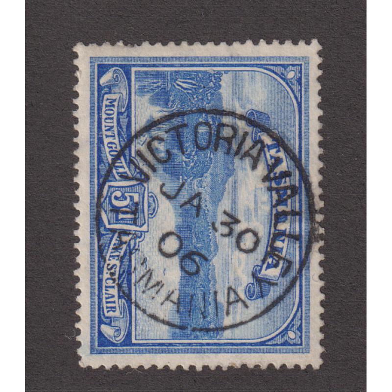 (JB1560) TASMANIA · 1906: a full clear impression of the VICTORIA VALLEY Type 1 cds on a 5d Pictorial · postmark is rated S-(4) but is much rarer than that on this stamp