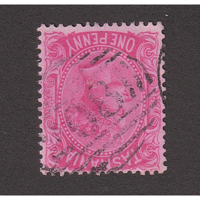 (JB1616) TASMANIA · a light but obvious example of BN208 used at WOODSTOCK on a 1d QV S/face (some colour run) · postmark is rated RRRR