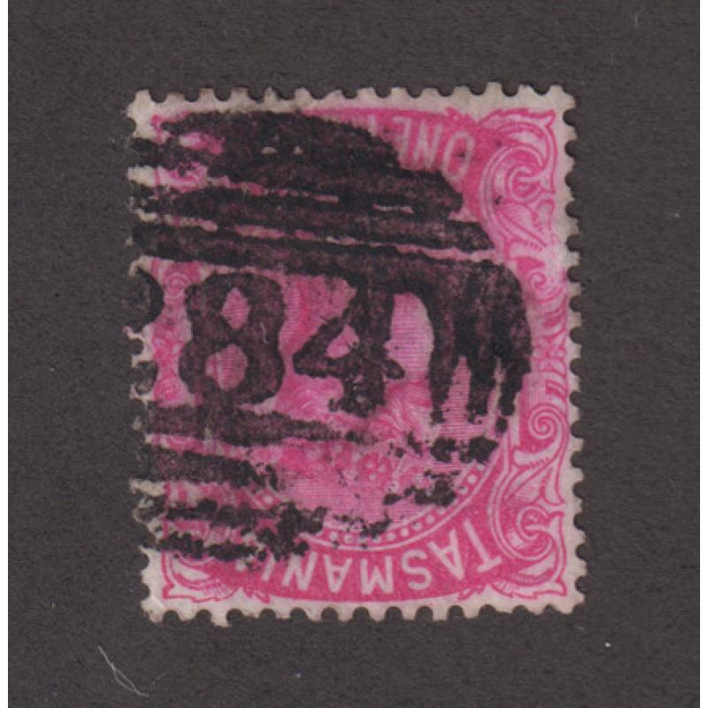 (JB1621) TASMANIA · a well-inked but clear, obvious strike on BN284 used at INTERLAKEN on a 1d QV S/face · postmark is rated RRRRR