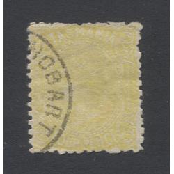 (JB1827) TASMANIA · 1880: FU example of the 4f chrome-yellow QV S/face PRINTED ON BOTH SIDES SG 166ab · an excellent example · c.v. £1500 · ex Owen Ingles collection (2 images)