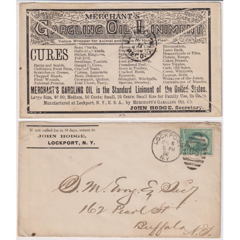 (JE1008) UNITED STATES of AMERICA · 1882: commercial cover with advertisement for MERCHANT'S GARGLING OIL LINIMENT on the back · overall condition is excellent