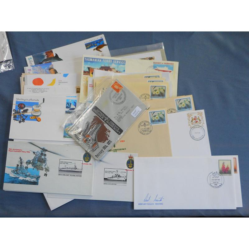 (JJ1062B) AUSTRALIA · box containing consignment remainders mostly comprising pictorial postmarks on postal stationery and souvenir envelopes · mainly in excellent to fine condition · approx. 100 items (2 sample images)