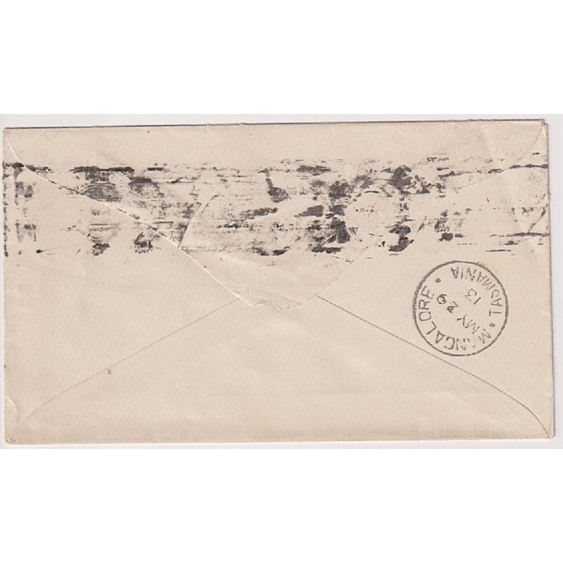(JJ1135) TASMANIA · 1913: used stamped-to-order envelope for ROBERTS & CO LTD (Hobart) with a Die 2 1d Roo indicium · fine condition · MANGALORE arrival b/stamp (2 images)