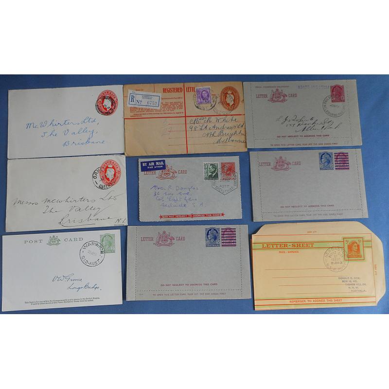 (KB1043L) AUSTRALIA · 15 items of KGVI/early QEII era postal stationery - postal & lettercards, envelopes, a wrapper, regd letter envelopes and a wrapper all in VG to VF condition (2 images)
