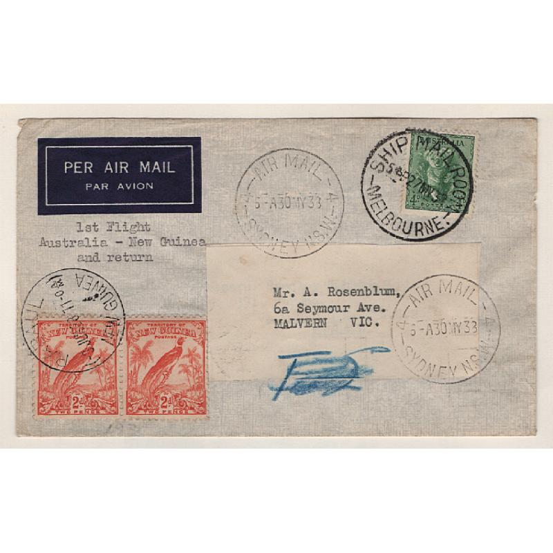(KB15053) AUSTRALIA · 1938: "Boomerang" cover carried by Carpenter Airlines to New Guinea and return AAMC #812 · nice condition · c.v. AU$50