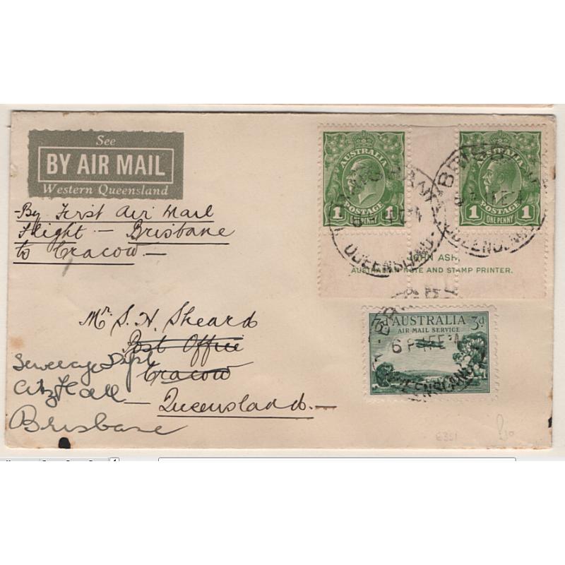 (KB15091) AUSTRALIA · 1938 (Feb 3rd): small cover carried on first flight by Aircrafts P/L from Brisbane to Cracow AAMC #351 · nice condition · c.v. AU$75 · arrival b/s