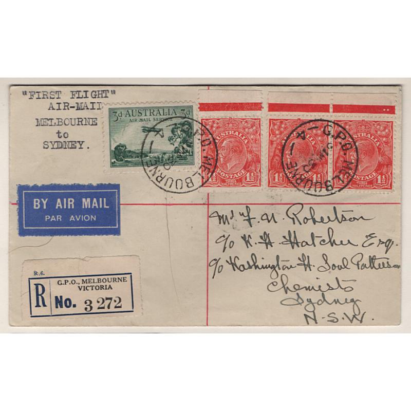 (KB15095) AUSTRALIA · 1930: registered cover carried on the first Melbourne/Sydney air mail fight by A.N.A. AAMC #161 in excellent to fine condition