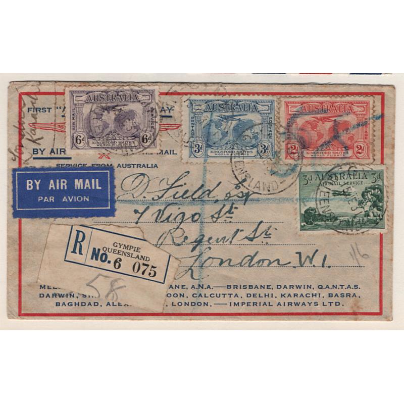 (KB15121) AUSTRALIA · 1931 (June 15th): "First ALL THE WAY" souvenir registered envelope not carried on actual flight but despatched via Perth and carried on "normal" Karachi/London service · odd item in nice condition