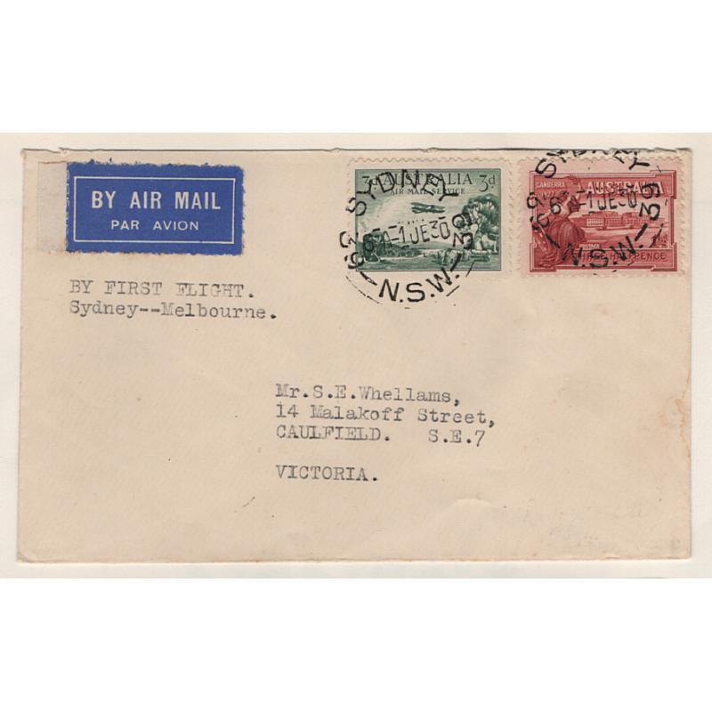 (KB15124) AUSTRALIA · 1930: neat cover carried on the first Sydney/Melbourne air mail flight by A.N.A. AAMC#162 · fine condition· c.v. AU$100