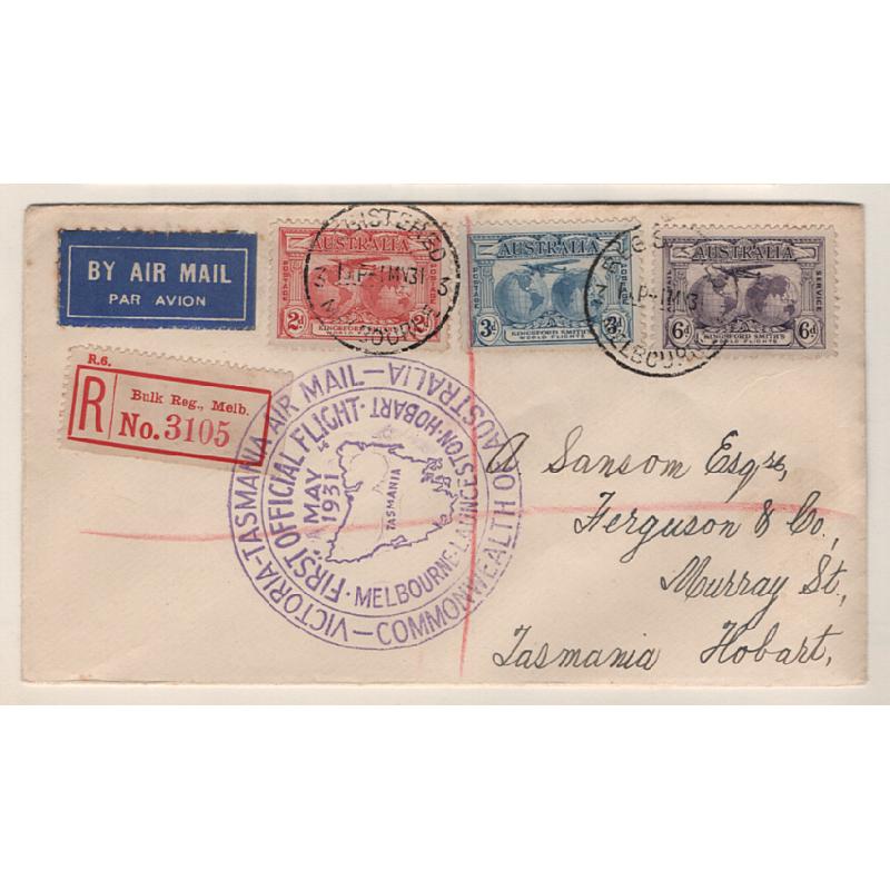 (KB15126) AUSTRALIA · 1931(May): registered cacheted cover carried on the return first air mail flight Melbourne/Hobart by A.N.A. Ltd · fine condition