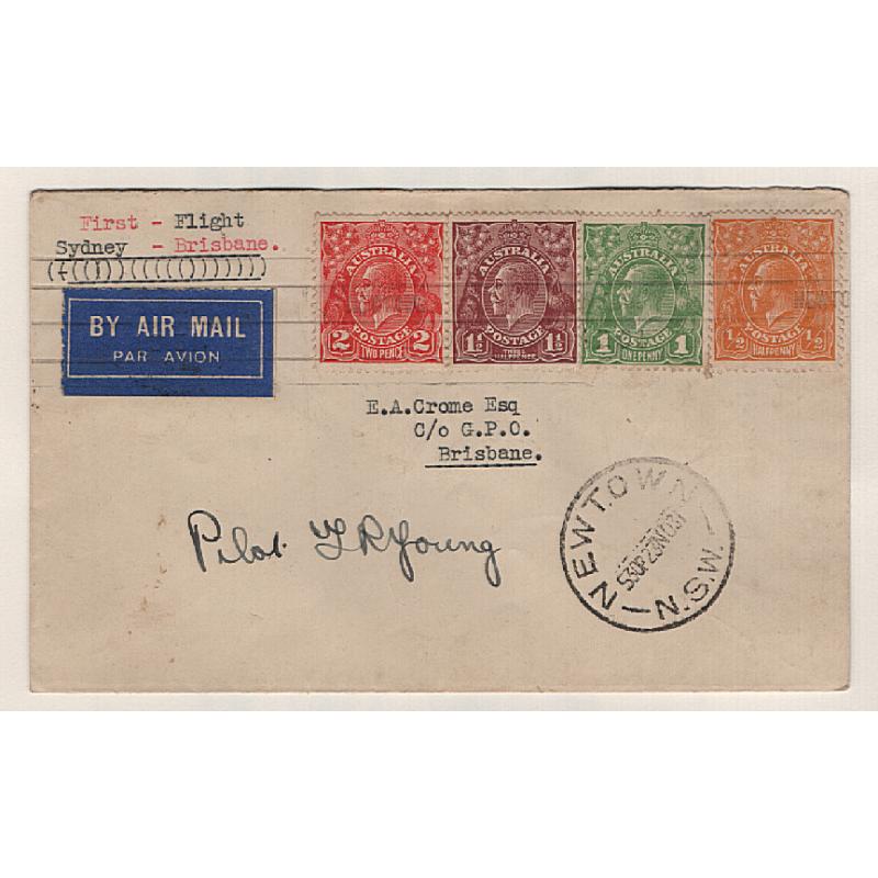 (KB15169) AUSTRALIA · 1931 (Nov 24th): neat cover carried on first Sydney/Brisbane air mail flight by New England Airways AAMC #224 · signed by pilot · c.v. AU$100