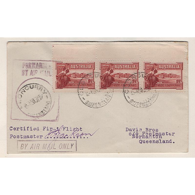 (KB15174) AUSTRALIA · 1927: "Davis Bros. cover" carried on 1st QANTAS air mail flight CLONCURRY/NORMANTON AAMC #106 · excellent to fine condition · c.v. AU$175