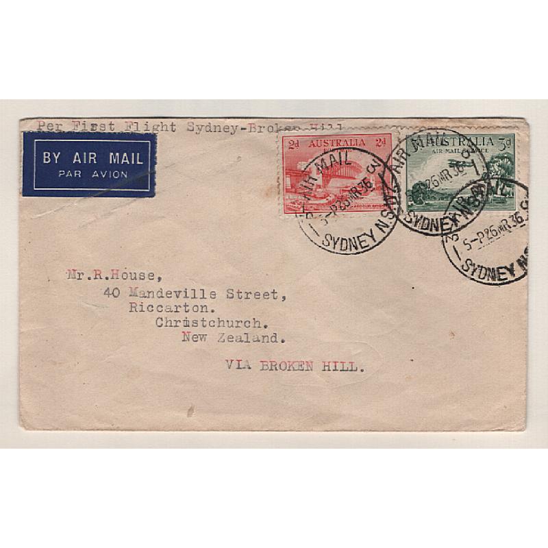 (KB15181) AUSTRALIA · 1936: small cover carried on the first Sydney / Broken Hill air mail flight by WASP Airlines AAMC #595 · see largest image · c.v. AU$40