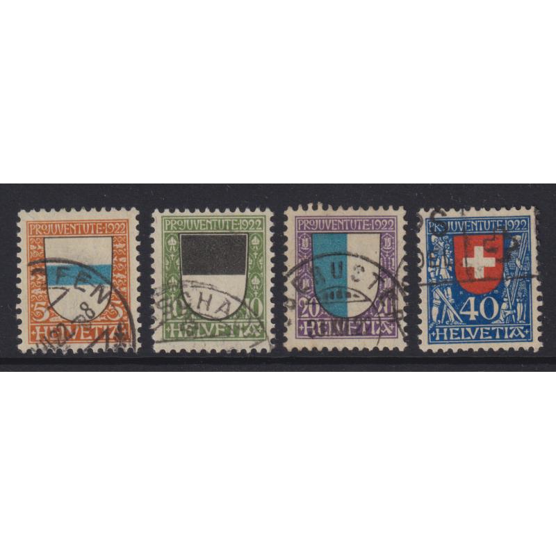(KK1131) SWITZERLAND · 1922: nicely used PRO JUVENTUTE issue Mi 175/78 · c.v. €95 (4)