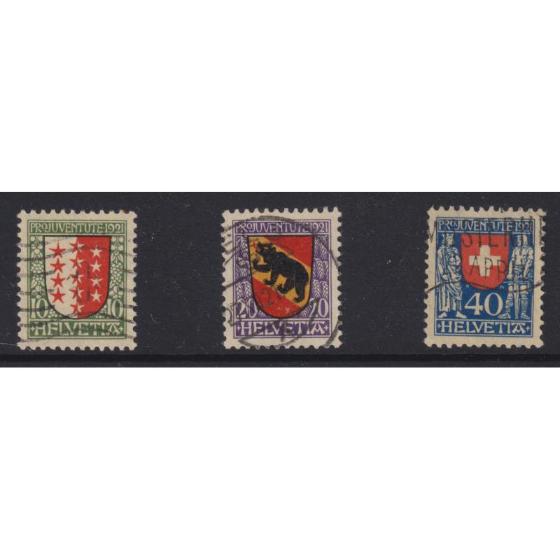 (KK1132) SWITZERLAND · 1921: commercially used PRO JUVENTUTE trio Mi 172/74 · c.v. €85 (4)