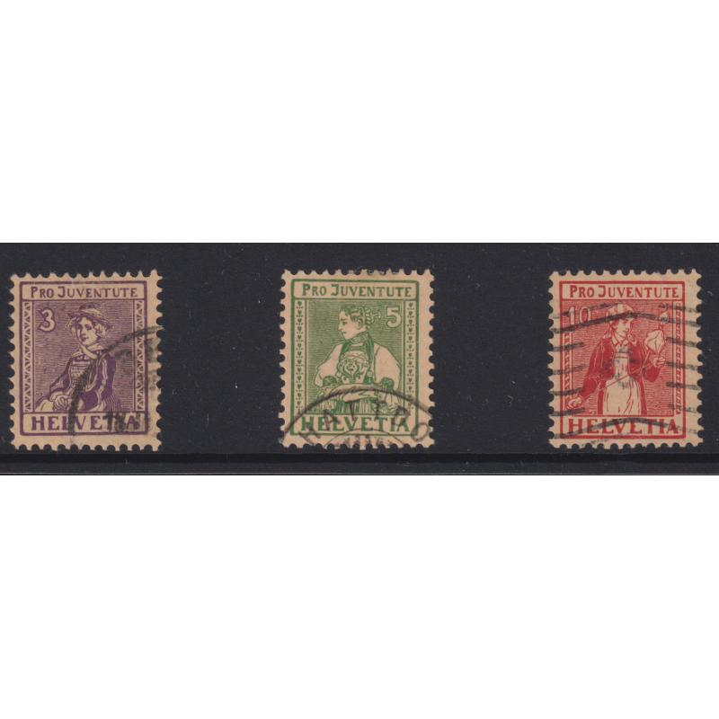 (KK1133) SWITZERLAND · 1917: commercially used PRO JUVENTUTE trio Mi 133/35 · c.v. €110 (4)