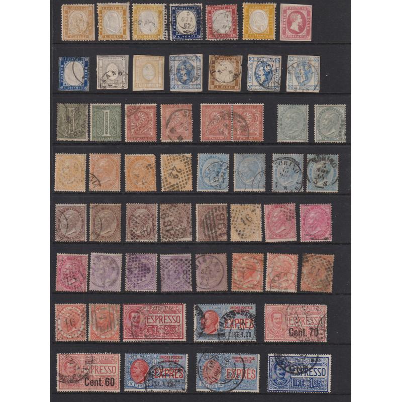 (KK1330L) ITALY · 21 Hagners housing a duplicated array of used sets and oddments from lots of earlies through to the 1950s · condition is mixed but the is plenty of useful and scarcer items here · 800+ stamps (9 sample images)