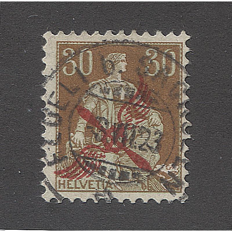(KK15001) SWITZERLAND · 1920: 30c brown Helvetia with air mail overprint Mi 152 postmarked (on top of the overprint) 6.10.23 · excellent condition · c.v. €1400 · not with certificate so offered "as is"