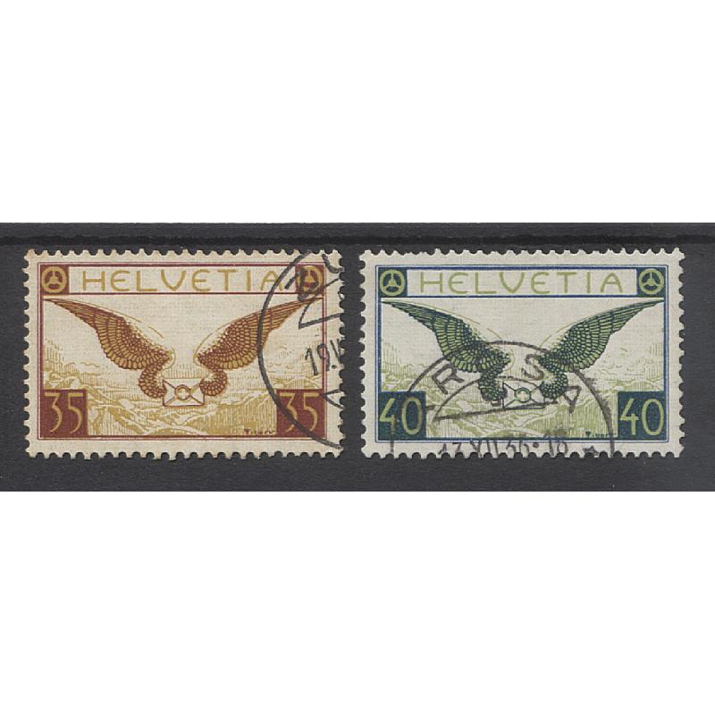(KK15002) SWITZERLAND · 1933: nicely used Air Mail duo on coated paper Mi 233z/234z both in excellent condition · c.v. €150 (2)