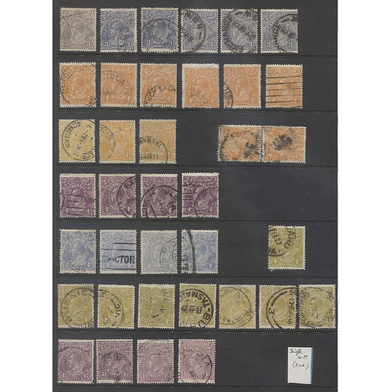 (KK15005L) AUSTRALIA · ten Hagners housing 300+ used KGV definitives to 1/4d · mixed condition but anything "too 'orrible" has been tossed · unlikely to have been checked for much other than postmarks (10 images)