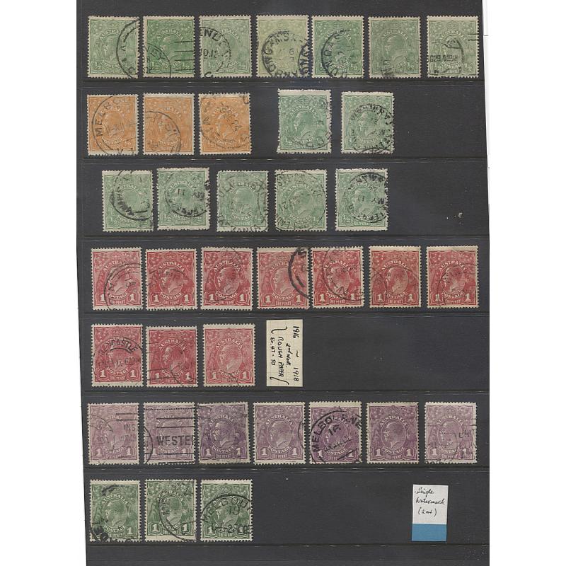 (KK15005L) AUSTRALIA · ten Hagners housing 300+ used KGV definitives to 1/4d · mixed condition but anything "too 'orrible" has been tossed · unlikely to have been checked for much other than postmarks (10 images)