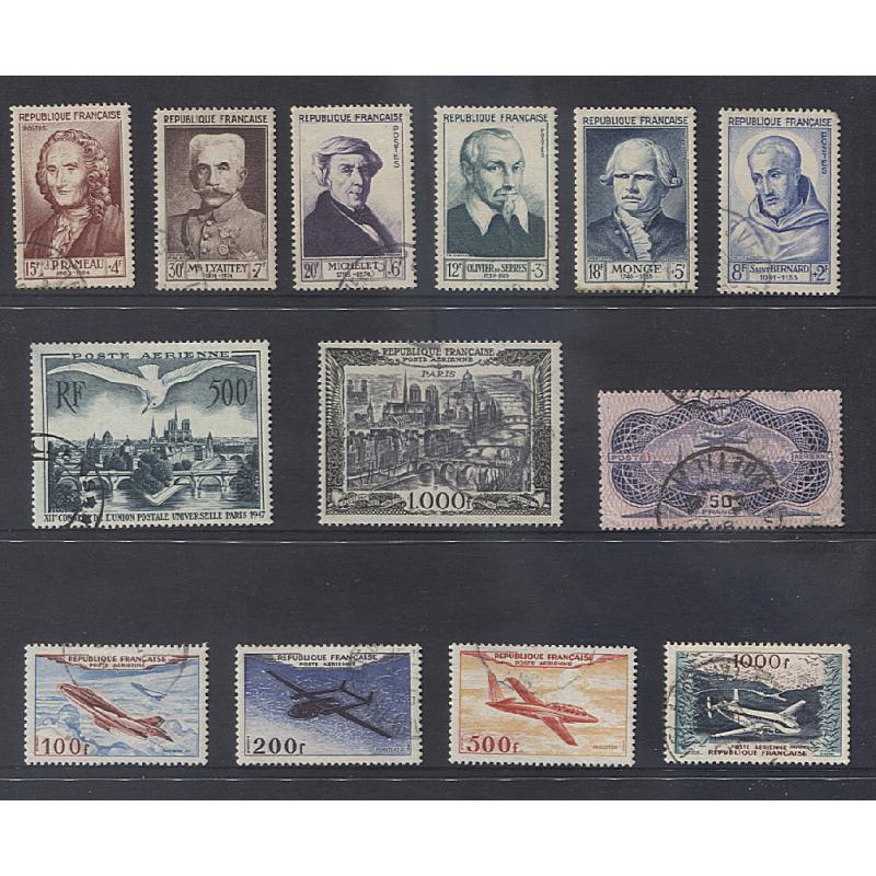 (KK15007L) FRANCE · 1937/55: three Hagners housing an all different selection of air mail and commemorative issues from the period · the 50Fr Banknote has faults o/wise condition is excellent to VF · vendor states total SG c.v. £1000+ (43 + m/sheet)