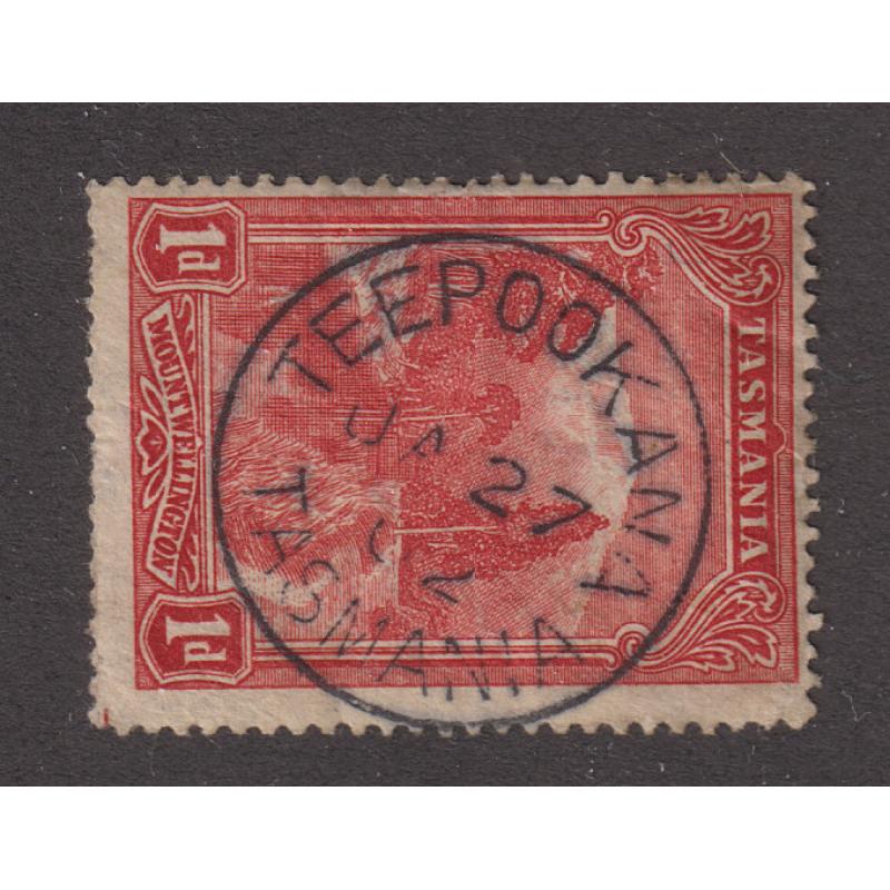 (LD1001) TASMANIA · 1902 (Jan 27th): a full clear strike of the TEEPOOKANA Type 1 cds on a 1d Pictorial which is rated RRRRR-(19) · pre-dates opening of PO (please see full description) · I cannot recall seeing this cds on the 1d Pictorial issue before