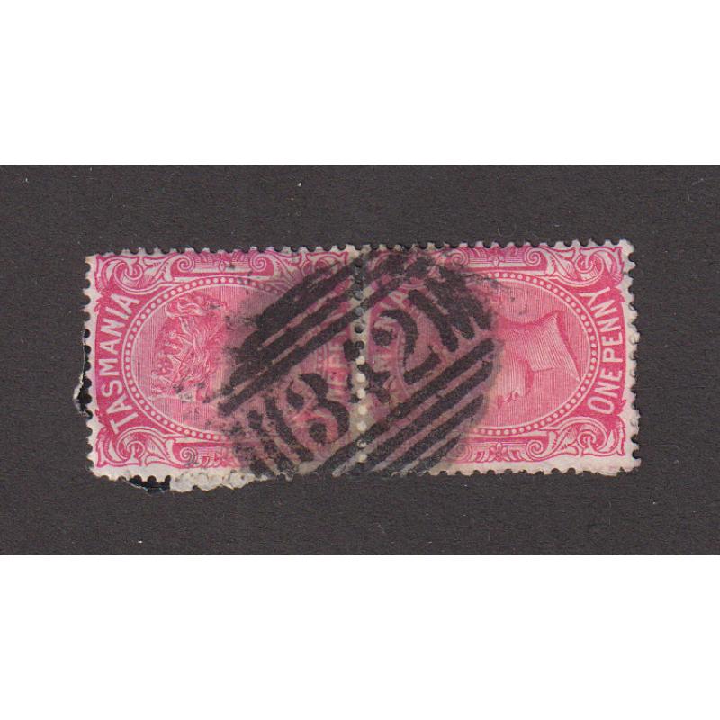 (LD1010) TASMANIA · bold strike of BN342 used at MACQUARIE PLAINS STATION on a pair of 1d QV S/face · postmark rated R and is a beauty · $5 STARTER!!