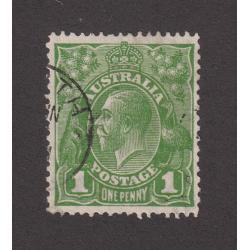 (LD1027) AUSTRALIA · 1926: nicely used 1d green KGV defin (SM wmk · perf. 13«x12½) w/variety FERNS BW 81(4)ia (Position VII/54) · c.v. AU$200 (2 images)