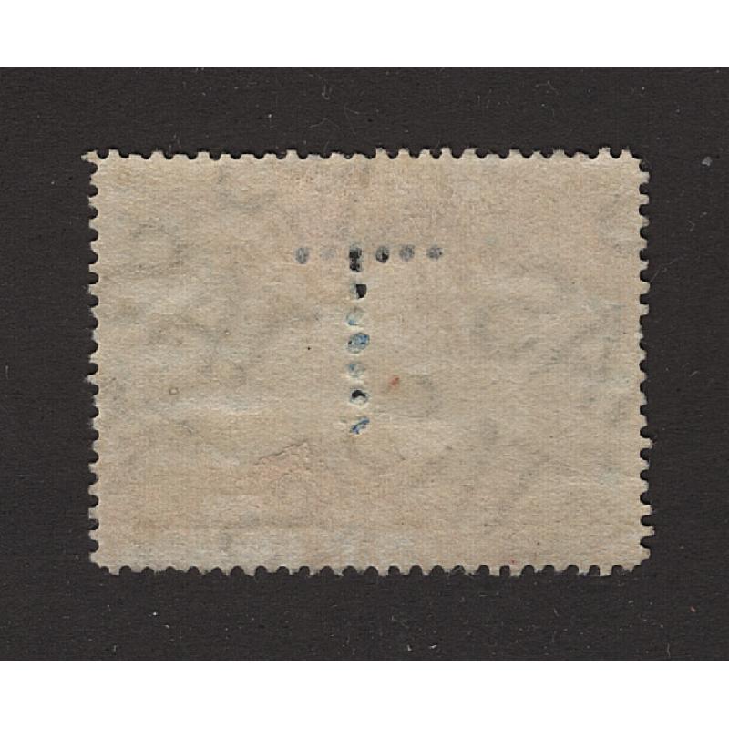 (LD1503) TASMANIA · 1902: mint 5d bright blue Pictorial SG 235 with official T perfin (6x7 holes) · some paper adhesions on gum but "presents well" from money side · this perfin is rarely seen on a mint 5d value (2 images)