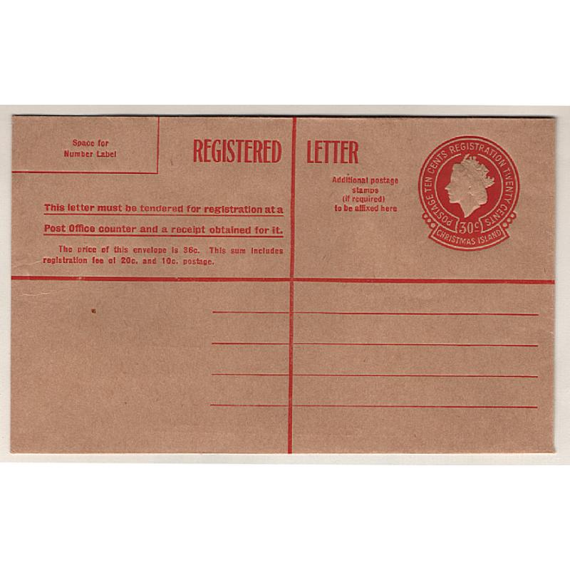 (LD1507 CHRISTMAS ISLAND 1959: unused 30c red on yellow-buff QEII registration envelope H&G C1 in VF condition